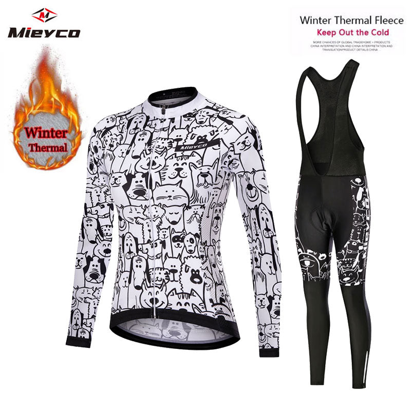 White Cat 5D Gel Winter Cycling Jersey Set Long Sleeve