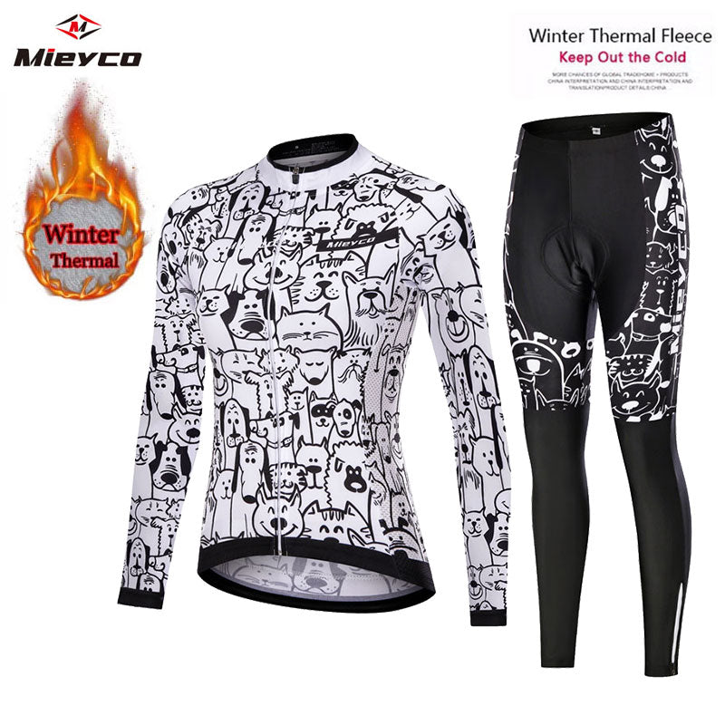 White Cat 5D Gel Winter Cycling Jersey Set Long Sleeve
