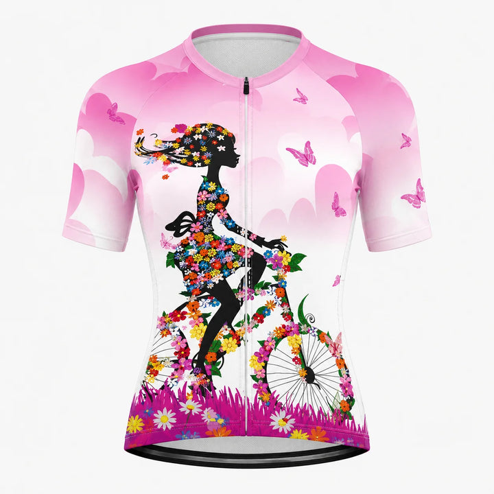 Women’s Pink Floral Bicycle Cycling Jersey