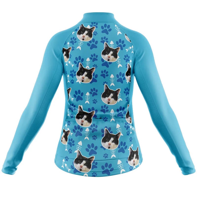 Custom Face Cat Blue Club-Fit Cycling Jersey