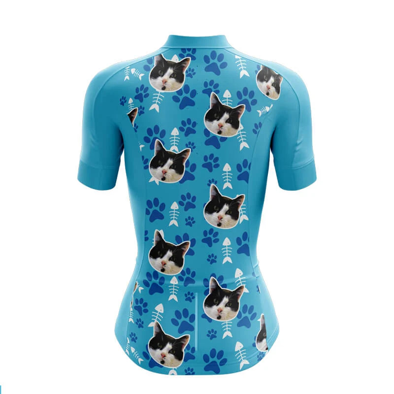 Custom Face Cat Blue Club-Fit Cycling Jersey