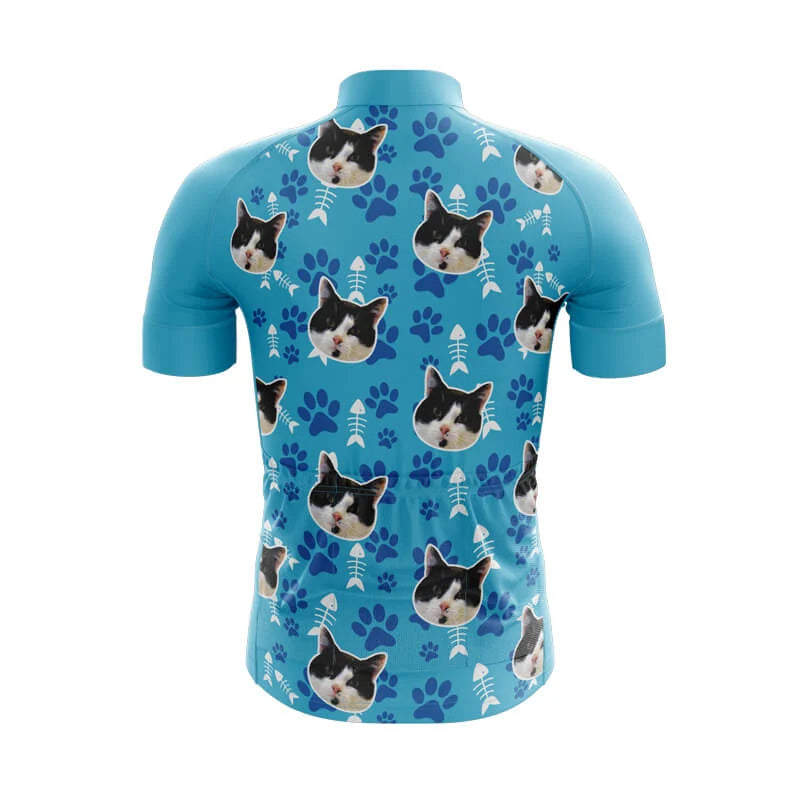 Custom Face Cat Blue Club-Fit Cycling Jersey