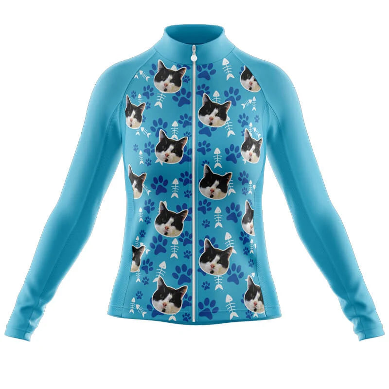 Custom Face Cat Blue Club-Fit Cycling Jersey