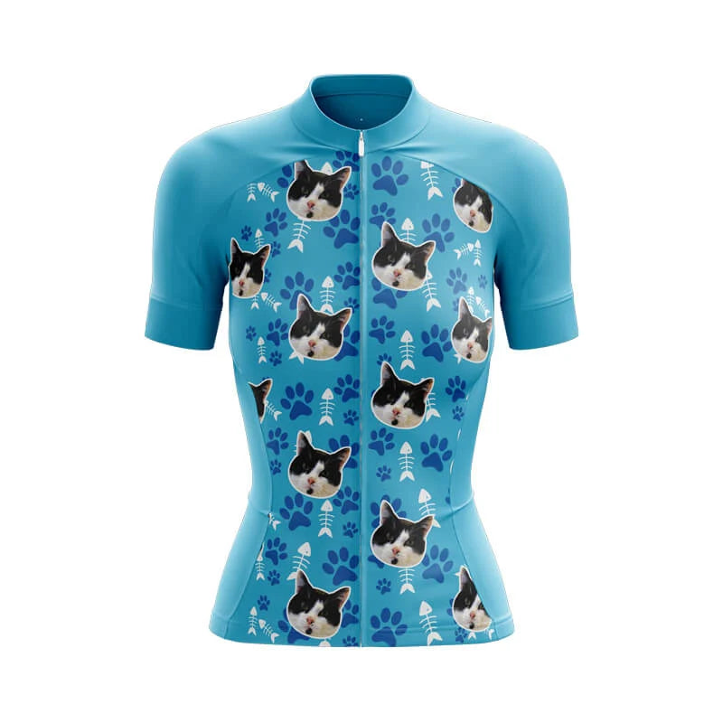 Custom Face Cat Blue Club-Fit Cycling Jersey