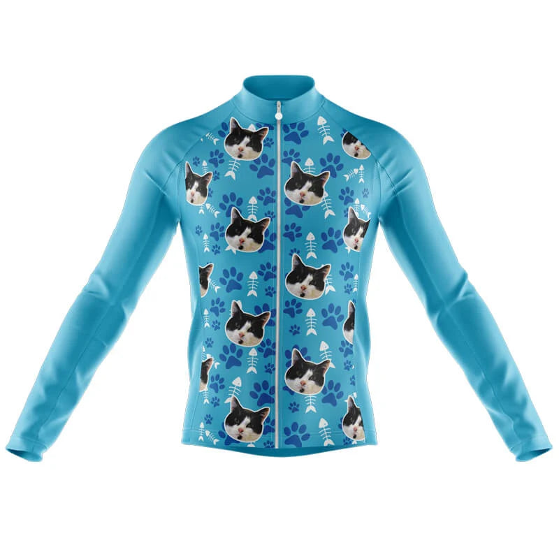 Custom Face Cat Blue Club-Fit Cycling Jersey