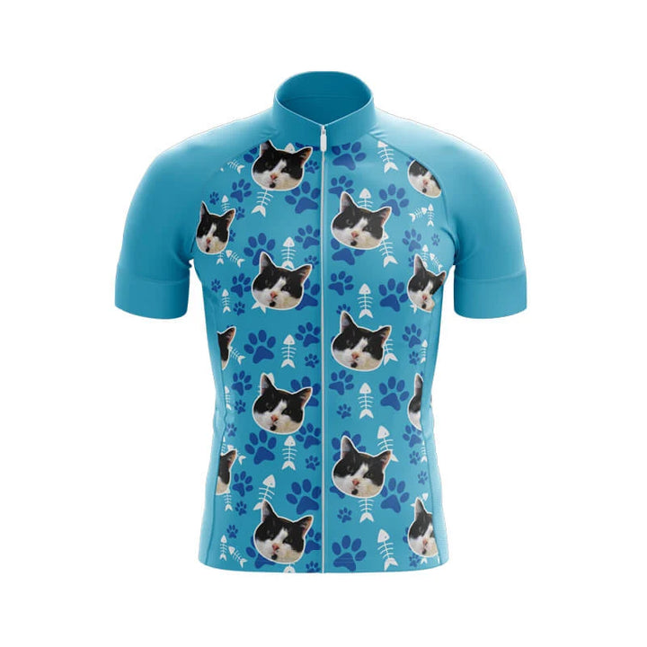 Custom Face Cat Blue Club-Fit Cycling Jersey
