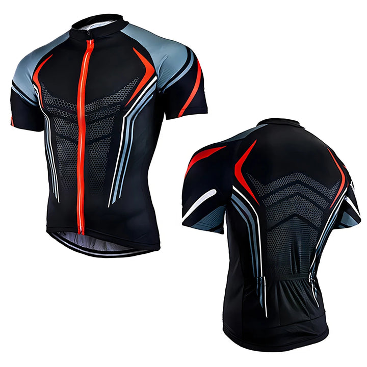 Men’s Black, Red & Grey Quick-Dry Cycling Jersey