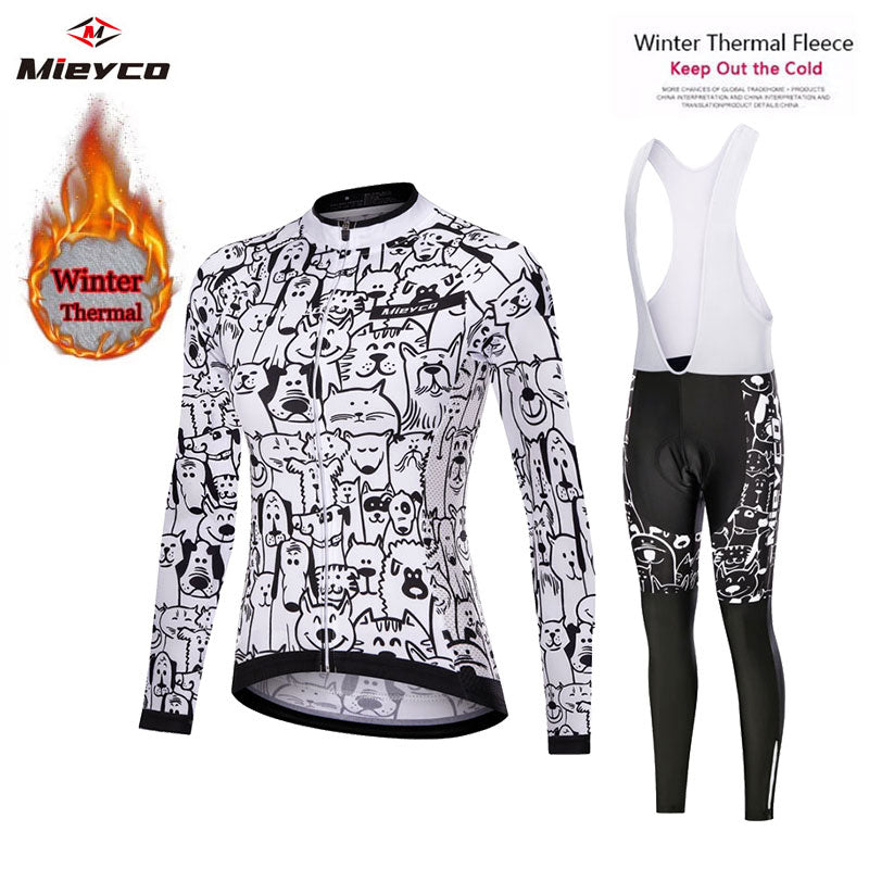 White Cat 5D Gel Winter Cycling Jersey Set Long Sleeve